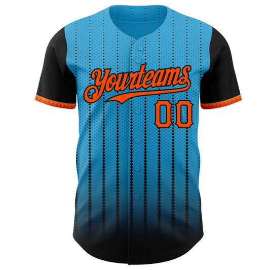 Custom Sky Blue Orange-Black 3D Pattern Design Gradient Geometric Shape Authentic Baseball Jersey - Sky-Custom