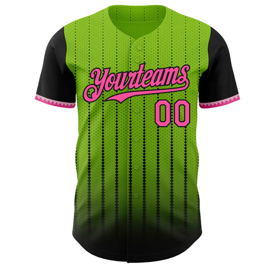 Custom Neon Green Pink-Black 3D Pattern Design Gradient Geometric Shape Authentic Baseball Jersey - Sky-Custom