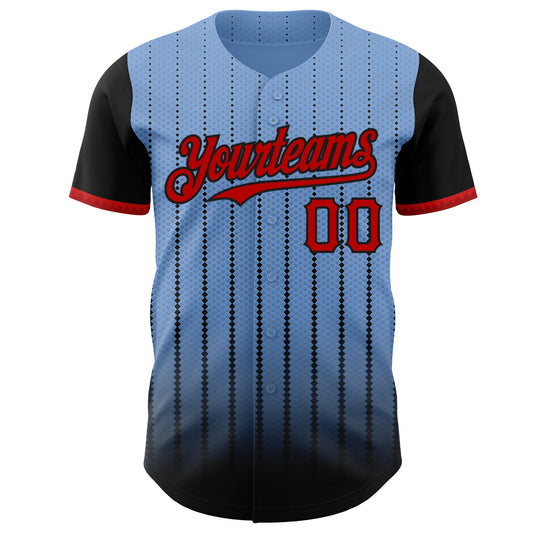 Custom Light Blue Red-Black 3D Pattern Design Gradient Geometric Shape Authentic Baseball Jersey - Sky-Custom