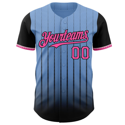 Custom Light Blue Pink-Black 3D Pattern Design Gradient Geometric Shape Authentic Baseball Jersey - Sky-Custom