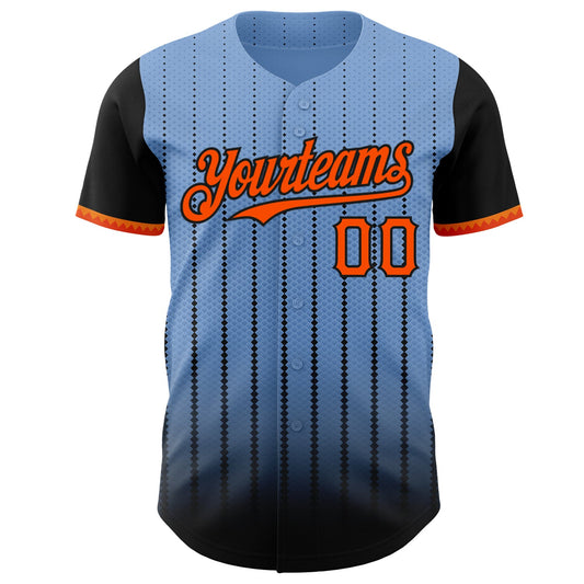 Custom Light Blue Orange-Black 3D Pattern Design Gradient Geometric Shape Authentic Baseball Jersey - Sky-Custom