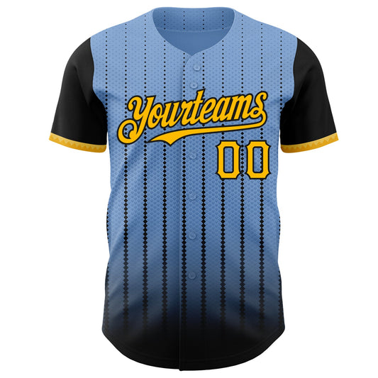 Custom Light Blue Gold-Black 3D Pattern Design Gradient Geometric Shape Authentic Baseball Jersey - Sky-Custom