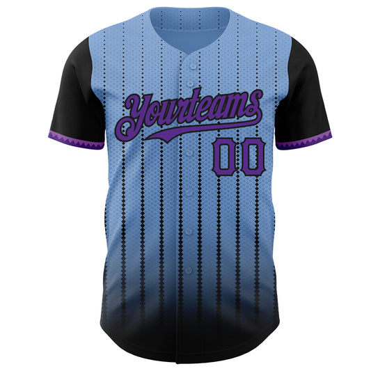 Custom Light Blue Purple-Black 3D Pattern Design Gradient Geometric Shape Authentic Baseball Jersey - Sky-Custom