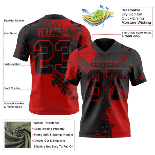 Custom Black Red 3D Pattern Abstract Brush Stroke Mesh Authentic Football Jersey - Sky-Custom