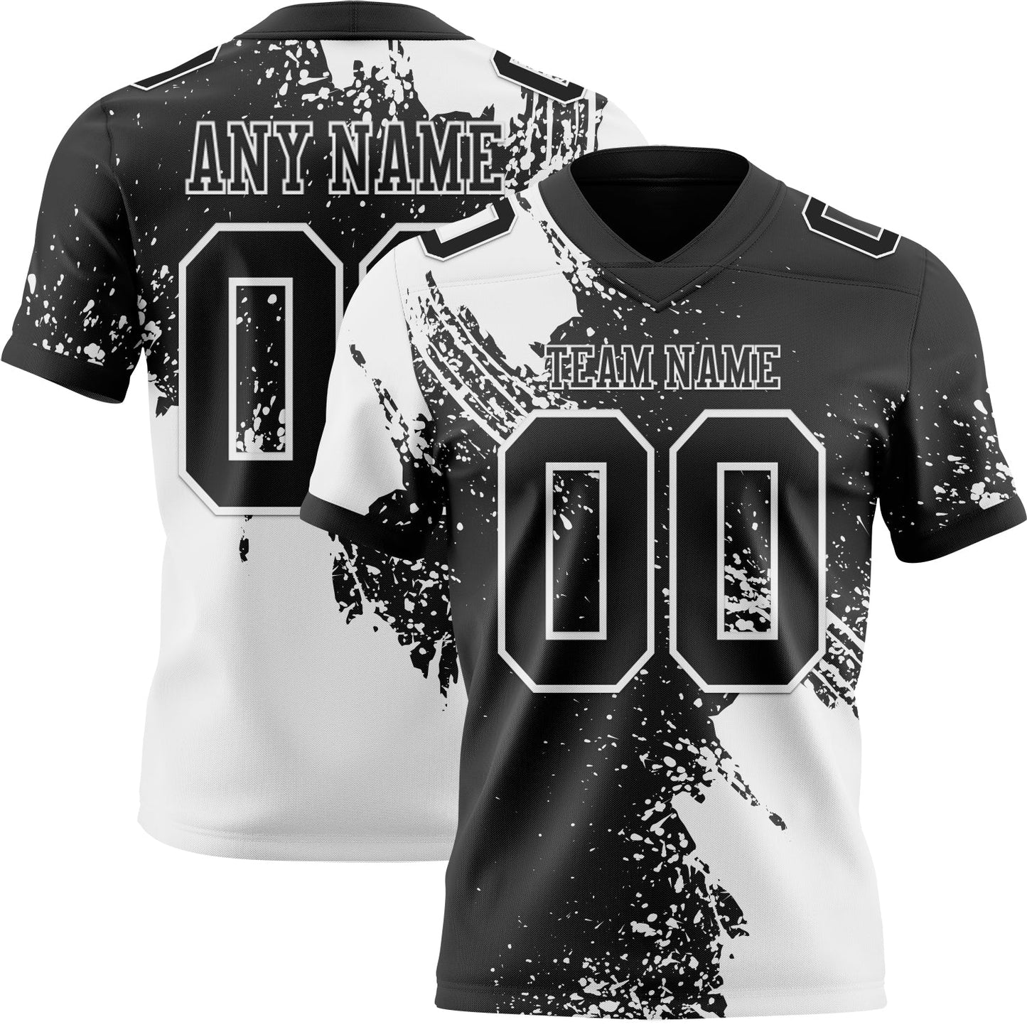 Custom Black White 3D Pattern Abstract Brush Stroke Mesh Authentic Football Jersey - Sky-Custom