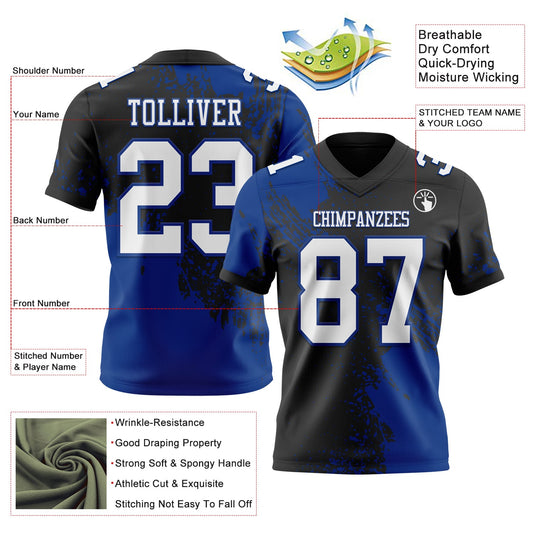 Custom Black White-Royal 3D Pattern Abstract Brush Stroke Mesh Authentic Football Jersey - Sky-Custom