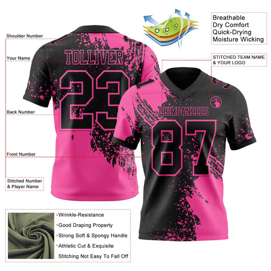 Custom Black Pink 3D Pattern Abstract Brush Stroke Mesh Authentic Football Jersey - Sky-Custom