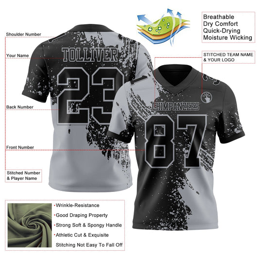 Custom Black Gray 3D Pattern Abstract Brush Stroke Mesh Authentic Football Jersey - Sky-Custom