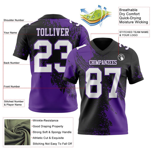 Custom Black White-Purple 3D Pattern Abstract Brush Stroke Mesh Authentic Football Jersey - Sky-Custom