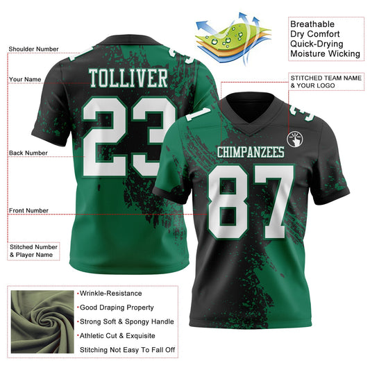 Custom Black White-Kelly Green 3D Pattern Abstract Brush Stroke Mesh Authentic Football Jersey - Sky-Custom