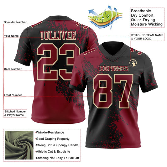 Custom Black Crimson-Cream 3D Pattern Abstract Brush Stroke Mesh Authentic Football Jersey - Sky-Custom