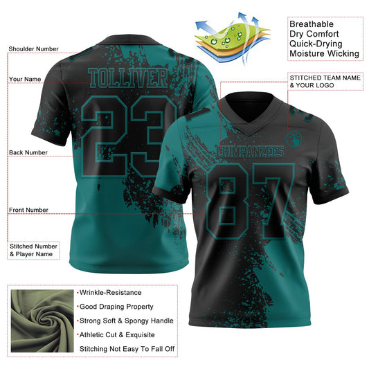 Custom Black Teal 3D Pattern Abstract Brush Stroke Mesh Authentic Football Jersey - Sky-Custom