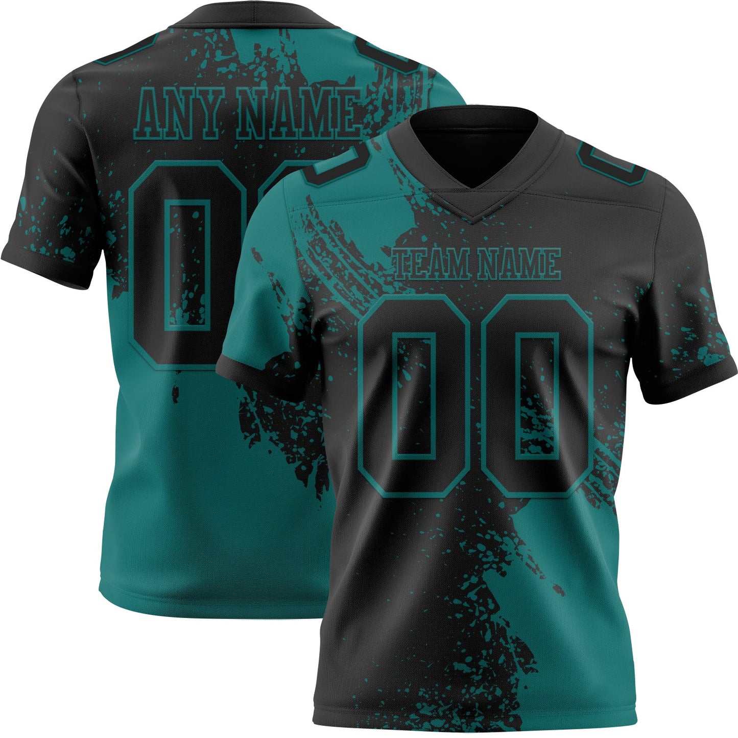 Custom Black Teal 3D Pattern Abstract Brush Stroke Mesh Authentic Football Jersey - Sky-Custom
