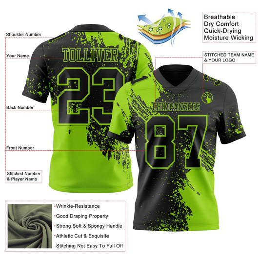 Custom Black Neon Green 3D Pattern Abstract Brush Stroke Mesh Authentic Football Jersey - Sky-Custom