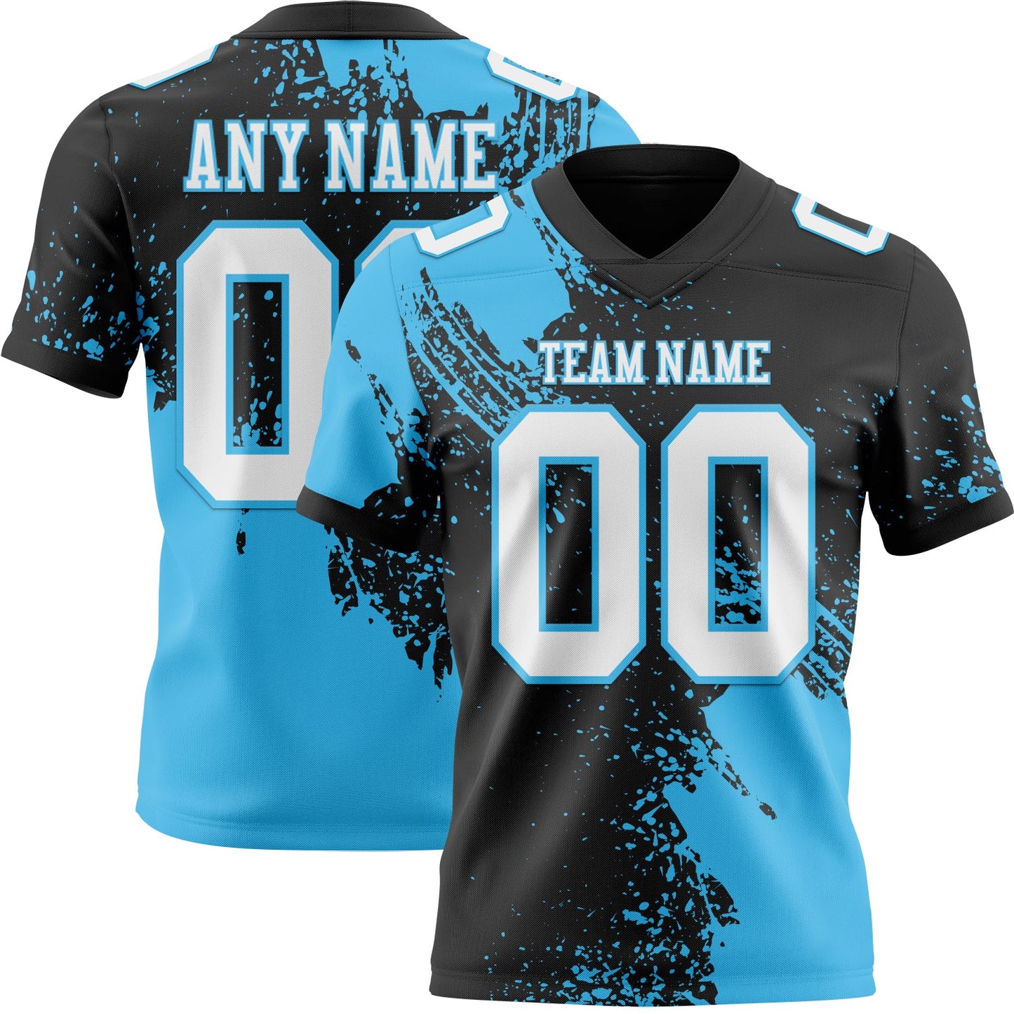 Custom Black White-Sky Blue 3D Pattern Abstract Brush Stroke Mesh Authentic Football Jersey - Sky-Custom