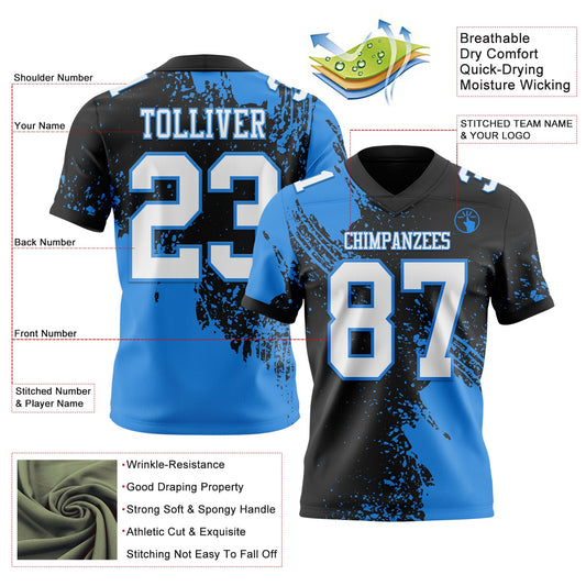 Custom Black White-Powder Blue 3D Pattern Abstract Brush Stroke Mesh Authentic Football Jersey - Sky-Custom