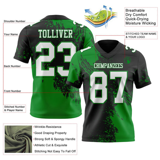 Custom Black White-Grass Green 3D Pattern Abstract Brush Stroke Mesh Authentic Football Jersey - Sky-Custom