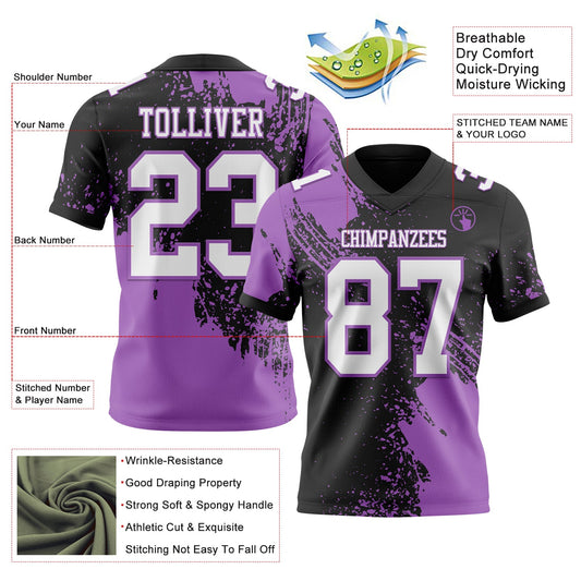 Custom Black White-Medium Purple 3D Pattern Abstract Brush Stroke Mesh Authentic Football Jersey - Sky-Custom