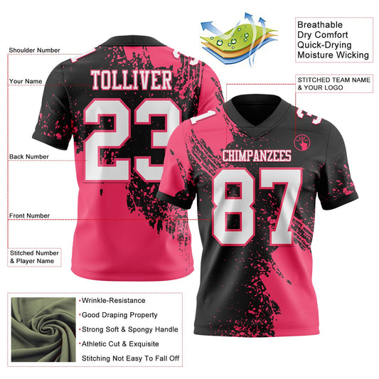 Custom Black White-Neon Pink 3D Pattern Abstract Brush Stroke Mesh Authentic Football Jersey - Sky-Custom