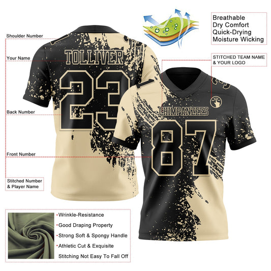 Custom Black Cream 3D Pattern Abstract Brush Stroke Mesh Authentic Football Jersey - Sky-Custom