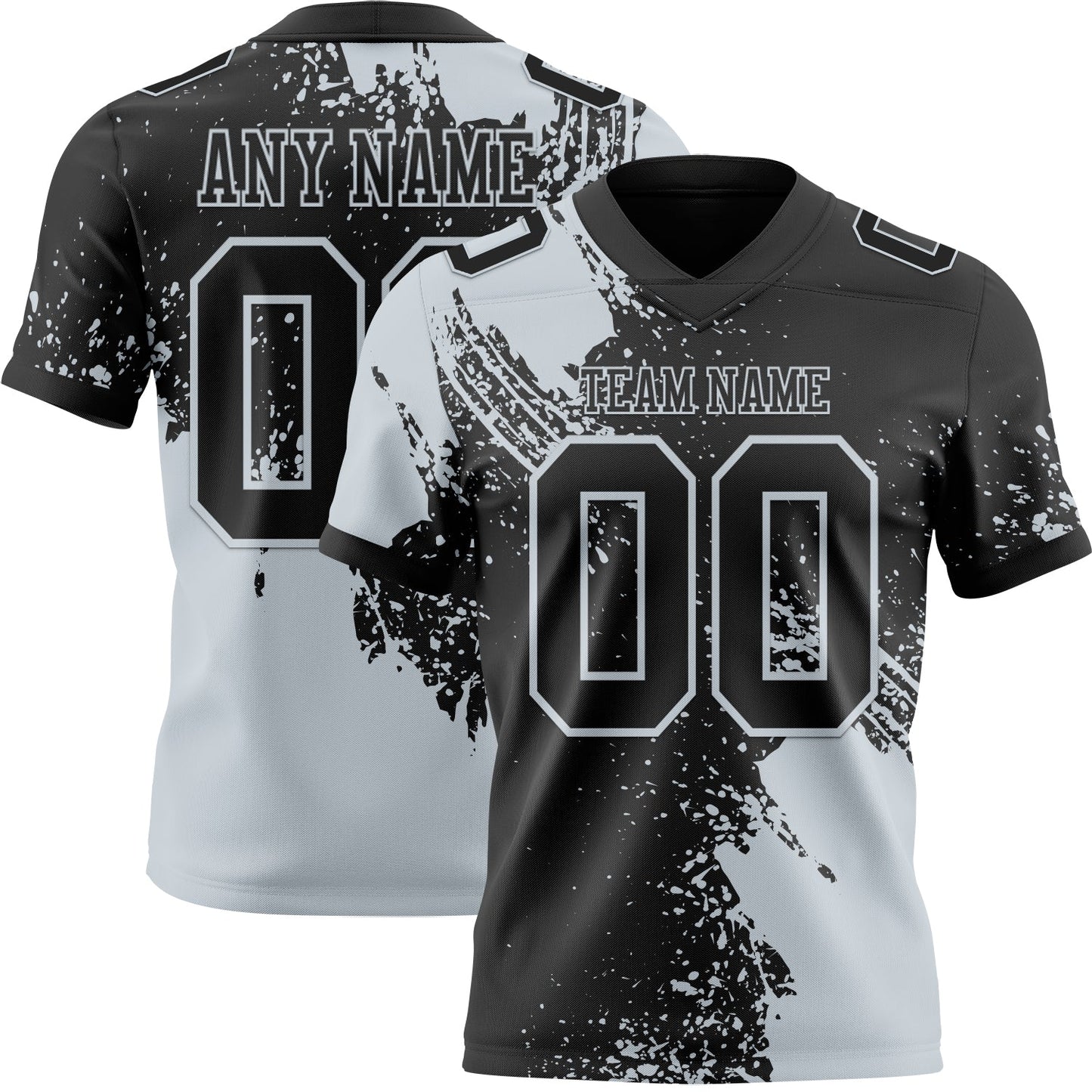 Custom Black Silver 3D Pattern Abstract Brush Stroke Mesh Authentic Football Jersey - Sky-Custom