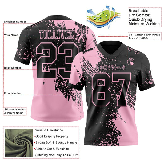 Custom Black Light Pink 3D Pattern Abstract Brush Stroke Mesh Authentic Football Jersey - Sky-Custom