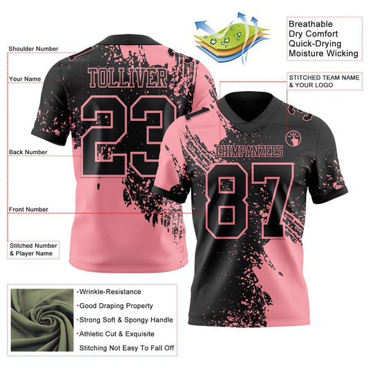 Custom Black Medium Pink 3D Pattern Abstract Brush Stroke Mesh Authentic Football Jersey - Sky-Custom