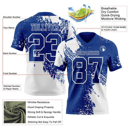 Custom Royal White 3D Pattern Abstract Brush Stroke Mesh Authentic Football Jersey - Sky-Custom