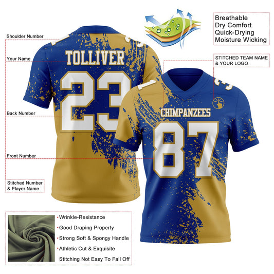 Custom Royal White-Old Gold 3D Pattern Abstract Brush Stroke Mesh Authentic Football Jersey - Sky-Custom
