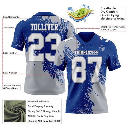 Custom Royal White-Gray 3D Pattern Abstract Brush Stroke Mesh Authentic Football Jersey - Sky-Custom