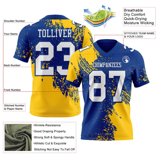 Custom Royal White-Gold 3D Pattern Abstract Brush Stroke Mesh Authentic Football Jersey - Sky-Custom