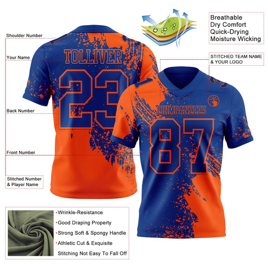 Custom Royal Orange 3D Pattern Abstract Brush Stroke Mesh Authentic Football Jersey - Sky-Custom