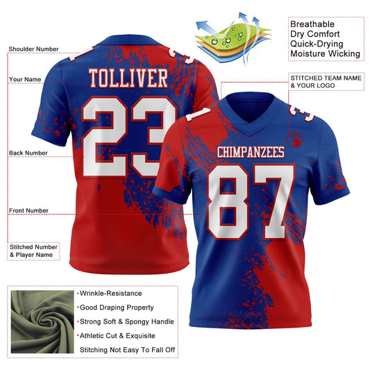 Custom Royal White-Red 3D Pattern Abstract Brush Stroke Mesh Authentic Football Jersey - Sky-Custom