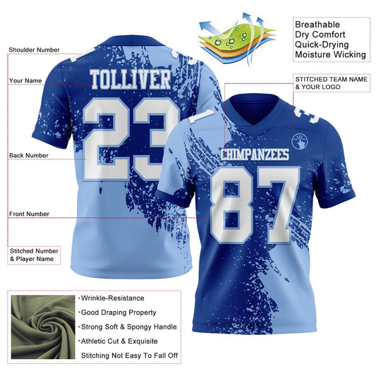 Custom Royal White-Light Blue 3D Pattern Abstract Brush Stroke Mesh Authentic Football Jersey - Sky-Custom