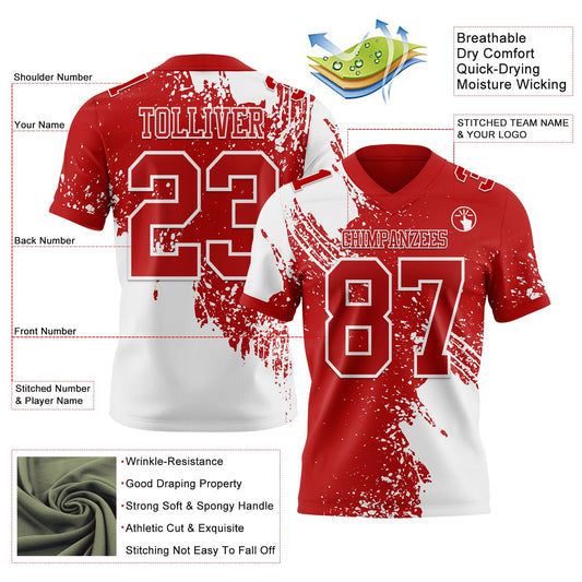 Custom Red White 3D Pattern Abstract Brush Stroke Mesh Authentic Football Jersey - Sky-Custom