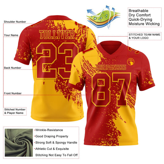 Custom Red Gold 3D Pattern Abstract Brush Stroke Mesh Authentic Football Jersey - Sky-Custom