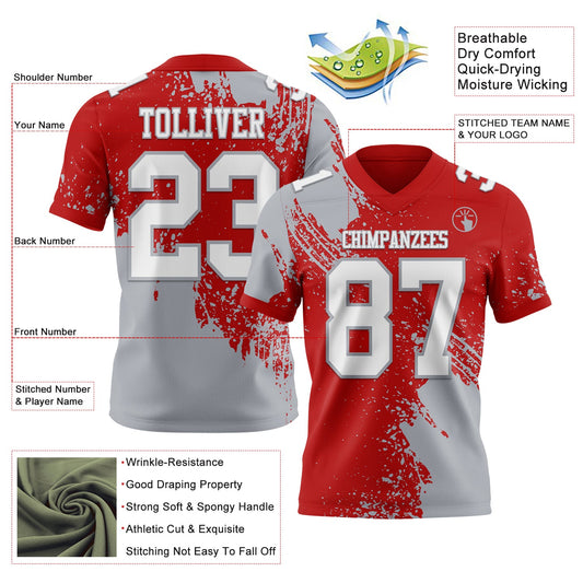Custom Red White-Gray 3D Pattern Abstract Brush Stroke Mesh Authentic Football Jersey - Sky-Custom