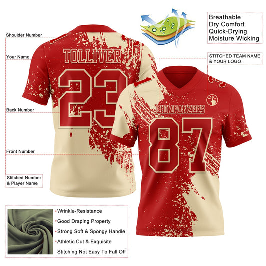 Custom Red Cream 3D Pattern Abstract Brush Stroke Mesh Authentic Football Jersey - Sky-Custom