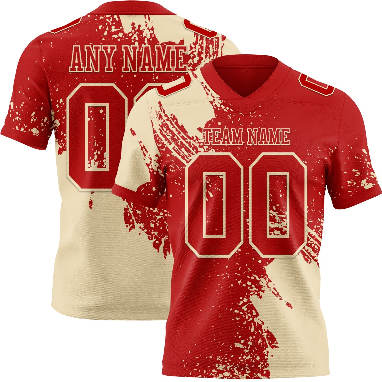 Custom Red Cream 3D Pattern Abstract Brush Stroke Mesh Authentic Football Jersey - Sky-Custom