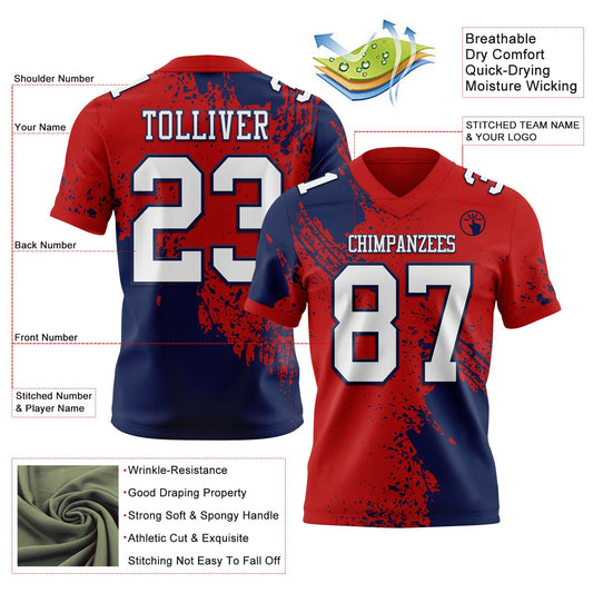Custom Red White-Navy 3D Pattern Abstract Brush Stroke Mesh Authentic Football Jersey - Sky-Custom