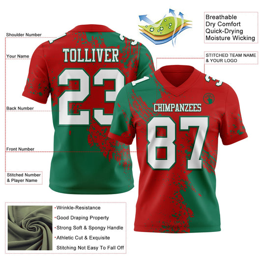 Custom Red White-Kelly Green 3D Pattern Abstract Brush Stroke Mesh Authentic Football Jersey - Sky-Custom