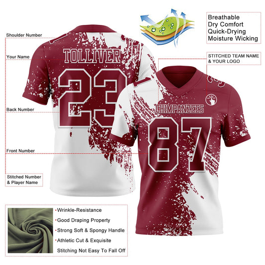 Custom Crimson White 3D Pattern Abstract Brush Stroke Mesh Authentic Football Jersey - Sky-Custom