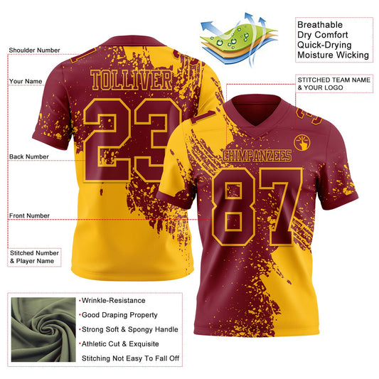 Custom Crimson Gold 3D Pattern Abstract Brush Stroke Mesh Authentic Football Jersey - Sky-Custom