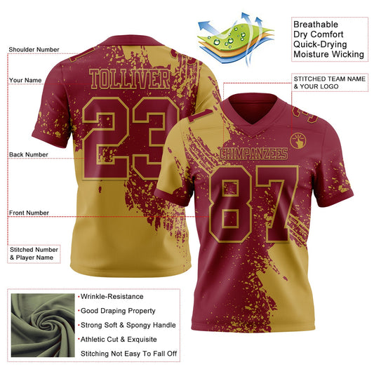 Custom Crimson Old Gold 3D Pattern Abstract Brush Stroke Mesh Authentic Football Jersey - Sky-Custom
