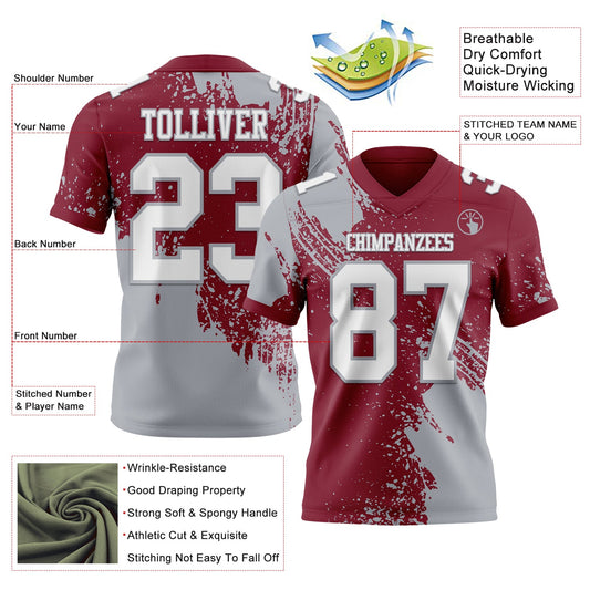 Custom Crimson White-Gray 3D Pattern Abstract Brush Stroke Mesh Authentic Football Jersey - Sky-Custom