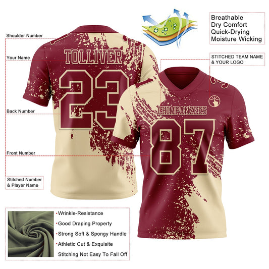 Custom Crimson Cream 3D Pattern Abstract Brush Stroke Mesh Authentic Football Jersey - Sky-Custom