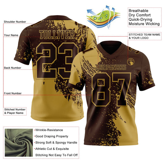 Custom Brown Old Gold 3D Pattern Abstract Brush Stroke Mesh Authentic Football Jersey - Sky-Custom
