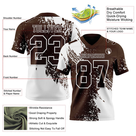 Custom Brown White 3D Pattern Abstract Brush Stroke Mesh Authentic Football Jersey - Sky-Custom