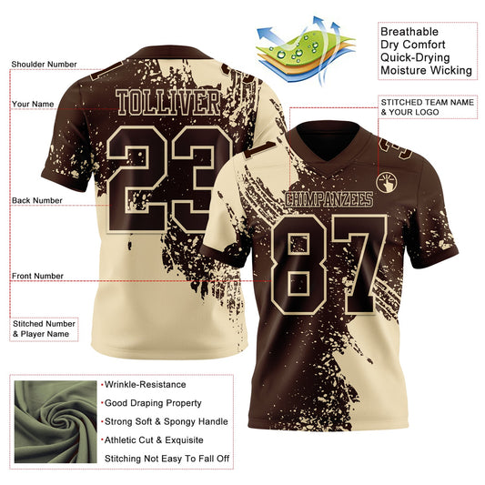 Custom Brown Cream 3D Pattern Abstract Brush Stroke Mesh Authentic Football Jersey - Sky-Custom