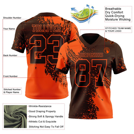 Custom Brown Orange 3D Pattern Abstract Brush Stroke Mesh Authentic Football Jersey - Sky-Custom